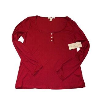 French Laundry Red Long Sleeve Top w/ Bling Buttons NWT